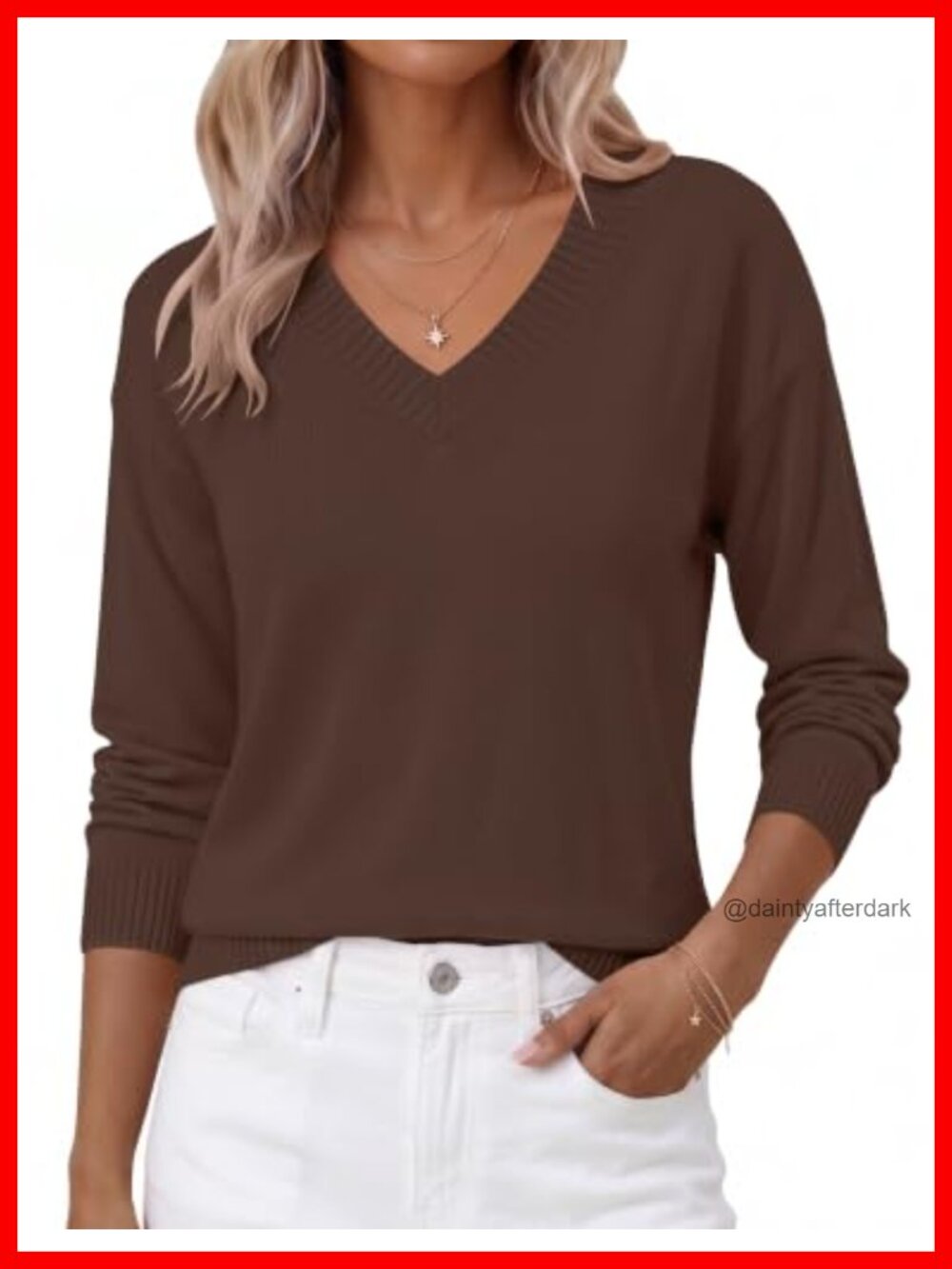 LOMON Women's V-Neck Cropped Pullover Sweater Long Sleeve Fall Casual Top